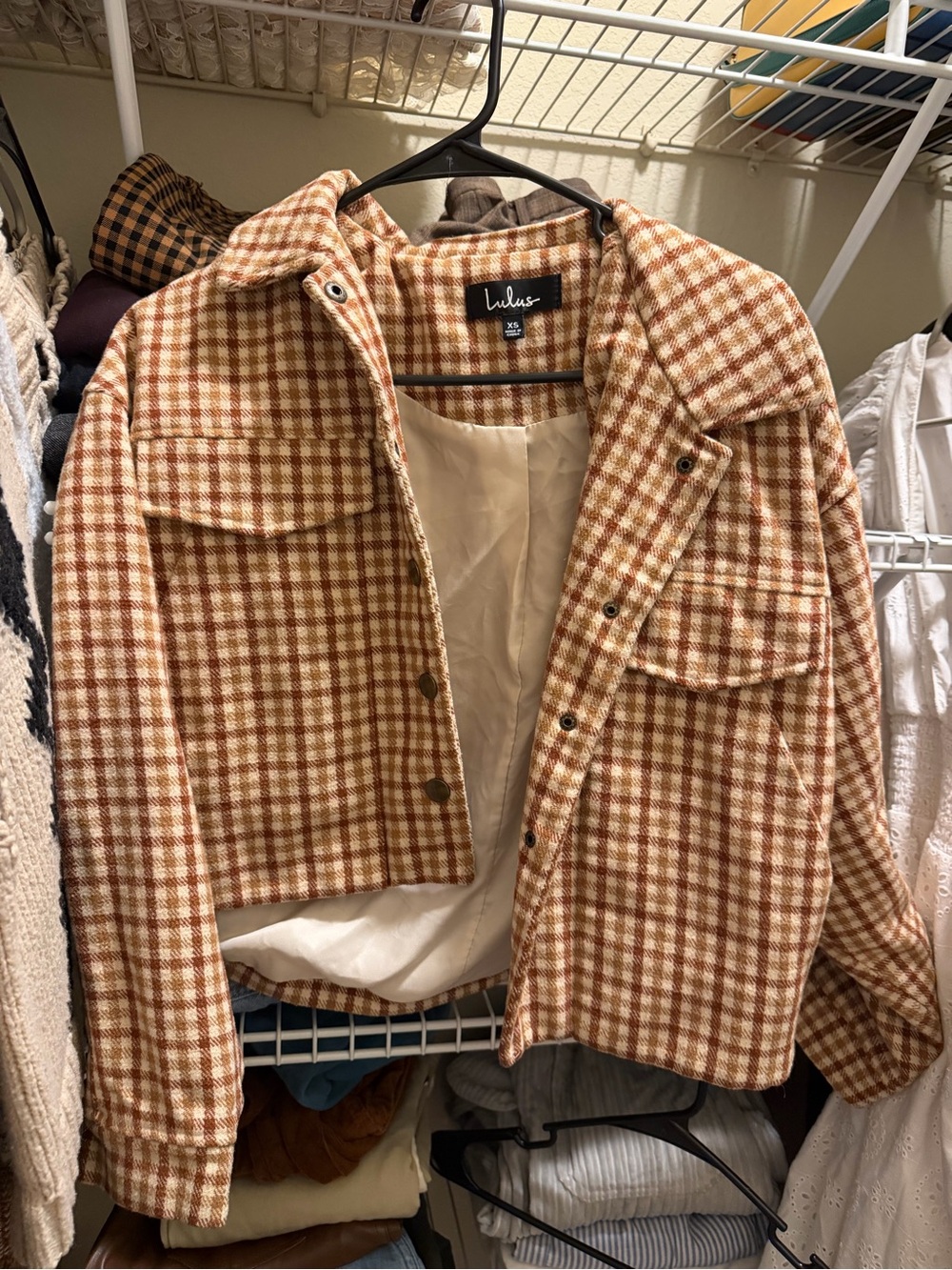 Lulu's Plaid Shacket in Cream and Brown